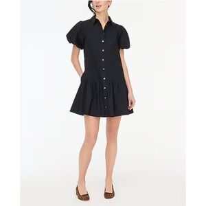 NWT J.Crew Women's Black Cotton Bubble Sleeve Shirt Dress Size 2 Mini‎